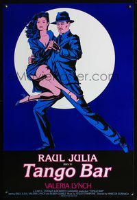6s538 TANGO BAR int'l 1sh '88 great duo-tone cartoon art of Raul Julia & Valeria Lynch!