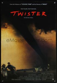 6s575 TWISTER 1sh '96 storm chasers Bill Paxton & Helen Hunt running away from tornado!
