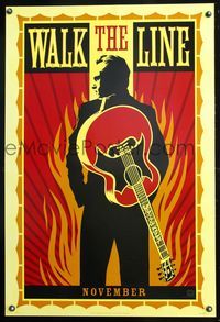 6s589 WALK THE LINE DS teaser style A 1sh '05 cool artwork of Joaquin Phoenix as Johnny Cash!