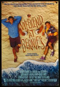 6s598 WEEKEND AT BERNIE'S 1sh '89 Andrew McCarthy, Jonathan Silverman & dead guy on beach!