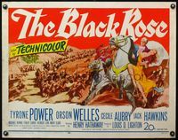 6t068 BLACK ROSE 1/2sh '50 great fiery action artwork of Tyrone Power & Orson Welles!