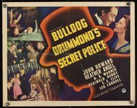 6t088 BULLDOG DRUMMOND'S SECRET POLICE 1/2sh '39 cool silhoutte of detective John Howard!