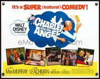 6t099 CHARLEY & THE ANGEL 1/2sh '73 Disney, Fred MacMurray, Cloris Leachman, supernatural comedy!