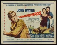 6t107 COMANCHEROS 1/2sh '61 artwork of cowboy John Wayne, directed by Michael Curtiz!