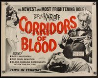 6t113 CORRIDORS OF BLOOD 1/2sh '63 Boris Karloff, Christopher Lee, blood-curdling experiments!
