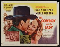 6t115 COWBOY & THE LADY 1/2sh R54 Gary Cooper & pretty Merle Oberon are in a love duel!