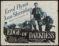 6t142 EDGE OF DARKNESS 1/2sh R56 great image of Errol Flynn & Ann Sheridan, both holding rifles!
