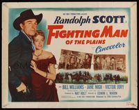 6t164 FIGHTING MAN OF THE PLAINS 1/2sh '49 Randolph Scott reaching for gun & holding Jane Nigh!
