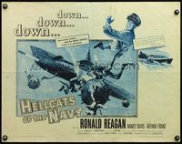6t213 HELLCATS OF THE NAVY 1/2sh '57 art of Ronald Reagan in the only movie he made with Nancy!