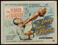 6t298 LADY TAKES A FLYER style B 1/2sh '58 art of Jeff Chandler carrying sexy Lana Turner!