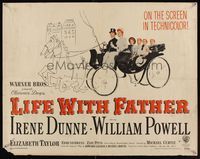 6t313 LIFE WITH FATHER style B 1/2sh '47 cool art of William Powell & Irene Dunne in carriage!