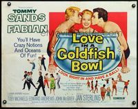 6t328 LOVE IN A GOLDFISH BOWL 1/2sh '61 great art of Tommy Sands & Fabian kissing pretty girl!