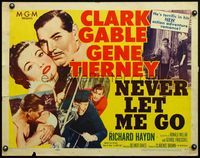 6t396 NEVER LET ME GO style A 1/2sh '53 romantic close up art of Clark Gable & sexy Gene Tierney!