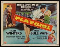 6t442 PLAYGIRL 1/2sh '54 Barry Sullivan, there's a price tag on sexy Shelley Winters' kisses!