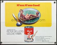 6t584 THERE'S A GIRL IN MY SOUP 1/2sh '71 Peter Sellers & Goldie Hawn, cool Campbells soup can art!