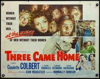 6t590 THREE CAME HOME 1/2sh '49 artwork of Claudette Colbert & prison women without their men!