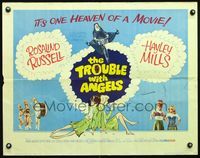 6t611 TROUBLE WITH ANGELS 1/2sh '66 art of Hayley Mills + nun Rosalind Russell on bike!
