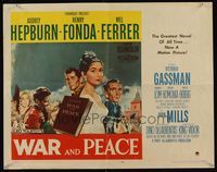 6t639 WAR & PEACE 1/2sh '56 art of Audrey Hepburn, Henry Fonda & Mel Ferrer, Leo Tolstoy epic!
