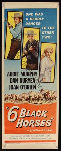 6v322 6 BLACK HORSES insert '62 Audie Murphy, Dan Duryea, sexy Joan O'Brien, 1 was deadly to them!