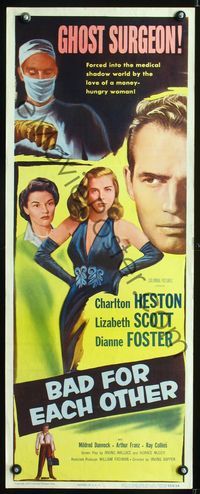 6v345 BAD FOR EACH OTHER insert '53 Charlton Heston, sexy bad girl Lizabeth Scott, Dianne Foster