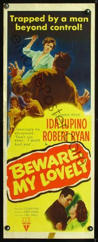 6v354 BEWARE MY LOVELY insert '52 flm noir, Ida Lupino trapped by a man beyond control!