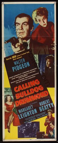 6v373 CALLING BULLDOG DRUMMOND insert '51 close up of detective Walter Pidgeon pointing gun!