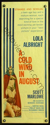 6v381 COLD WIND IN AUGUST insert '61 Scott Marlowe, sexy half-dressed masked Lola Albright!
