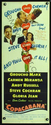 6v386 COPACABANA insert '47 Groucho Marx, Carmen Miranda, Andy Russell, Steve Cochran, Gloria Jean