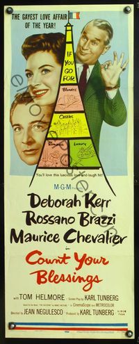 6v389 COUNT YOUR BLESSINGS insert '59 Deborah Kerr, Rossano Brazzi & Maurice Chevalier in Paris!