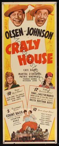 6v390 CRAZY HOUSE insert '43 Ole Olsen & Chic Johnson with sexy Cass Daley & Martha O'Driscoll!