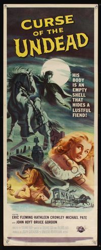 6v395 CURSE OF THE UNDEAD insert '59 art of lustful fiend on horseback in graveyard by Brown!