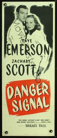 6v396 DANGER SIGNAL insert '45 Faye Emerson with gun, Zachary Scott, film noir!