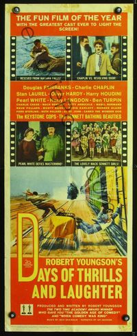 6v401 DAYS OF THRILLS & LAUGHTER insert '61 Charlie Chaplin, Pearl White, cool train chase art!