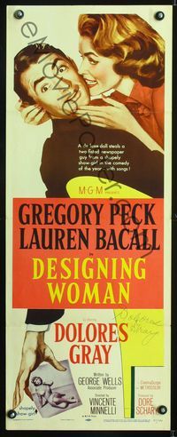 6v406 DESIGNING WOMAN signed insert '57 by Dolores Gray, art of Gregory Peck & Lauren Bacall!