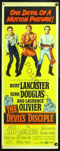 6v409 DEVIL'S DISCIPLE insert '59 Burt Lancaster, Kirk Douglas & Laurence Olivier all with 2 guns!