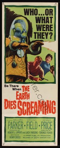 6v419 EARTH DIES SCREAMING insert '64 Terence Fisher sci-fi, wacky monster, who or what were they?