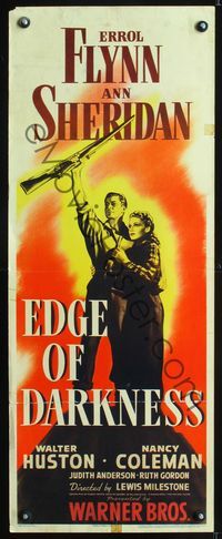 6v421 EDGE OF DARKNESS insert '42 different art of Errol Flynn holding rifle by Ann Sheridan!