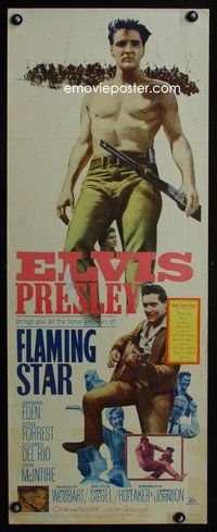 6v435 FLAMING STAR insert '60 Elvis Presley playing guitar & close up with rifle, Barbara Eden