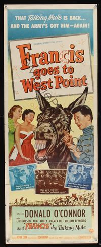 6v441 FRANCIS GOES TO WEST POINT insert '52 artwork of Donald O'Connor & wacky talking mule!