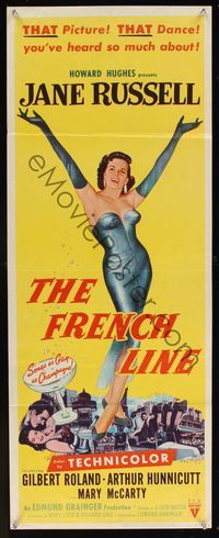 6v442 FRENCH LINE insert '54 Howard Hughes, art of sexy Jane Russell with arms outstretched!