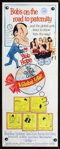 6v450 GLOBAL AFFAIR insert '64 great art of Bob Hope pushes carriage of sexy girls, Yvonne De Carlo