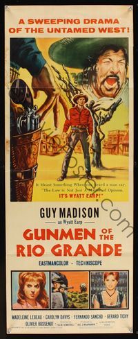 6v459 GUNMEN OF THE RIO GRANDE insert '65 Guy Madison, sweeping drama of the untamed west!