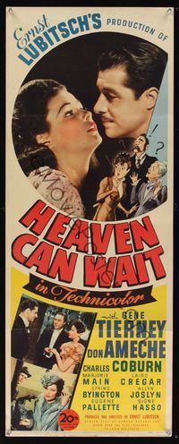 6v464 HEAVEN CAN WAIT insert '43 Gene Tierney & Don Ameche, directed by Ernst Lubitsch!