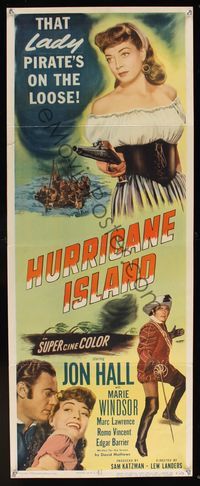 6v474 HURRICANE ISLAND insert '51 art of lady pirate Marie Windsor pointing gun + Jon Hall w/sword!