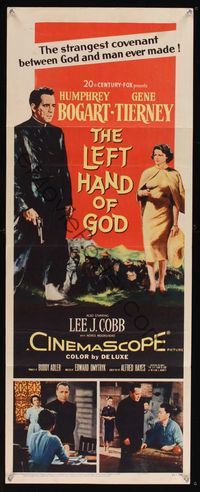 6v500 LEFT HAND OF GOD insert '55 artwork of priest Humphrey Bogart holding gun, sexy Gene Tierney!
