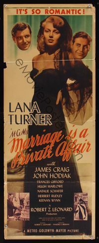 6v520 MARRIAGE IS A PRIVATE AFFAIR insert '44 sexy art of beautiful young glamorous Lana Turner!