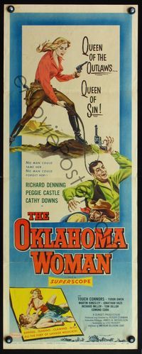 6v542 OKLAHOMA WOMAN insert '56 Peggie Castle queen of the outlaws & sin, art w/gun & catfighting!
