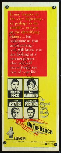 6v544 ON THE BEACH insert '59 art of Gregory Peck, Ava Gardner, Fred Astaire & Anthony Perkins!