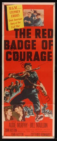 6v578 RED BADGE OF COURAGE insert '51 Audie Murphy, John Huston, Stephen Crane Civil War novel!