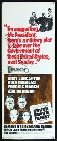 6v594 SEVEN DAYS IN MAY insert '64 art of Burt Lancaster, Kirk Douglas, Fredric March & Ava Gardner
